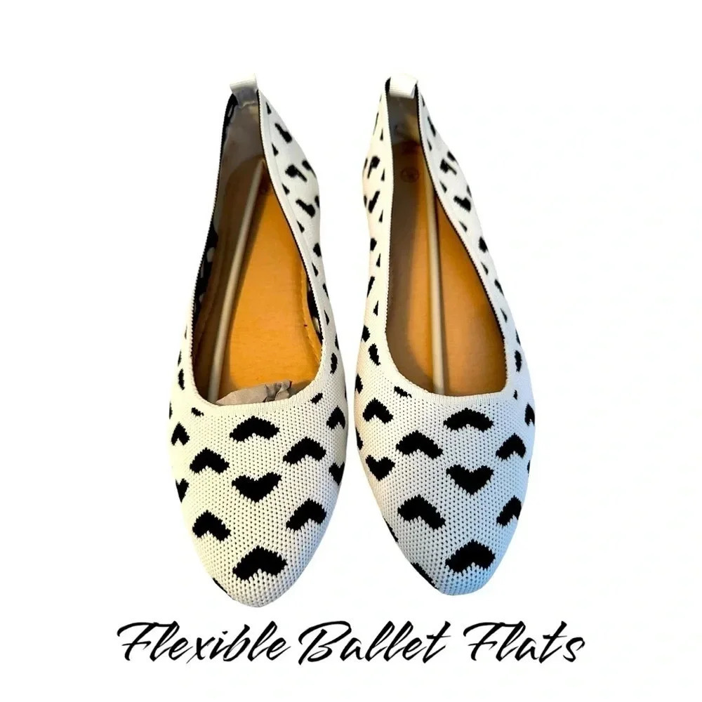 NEW Women's Flats Pointed Toe Ballet Shoes Knit Dress Shoes Low Heel Slip On